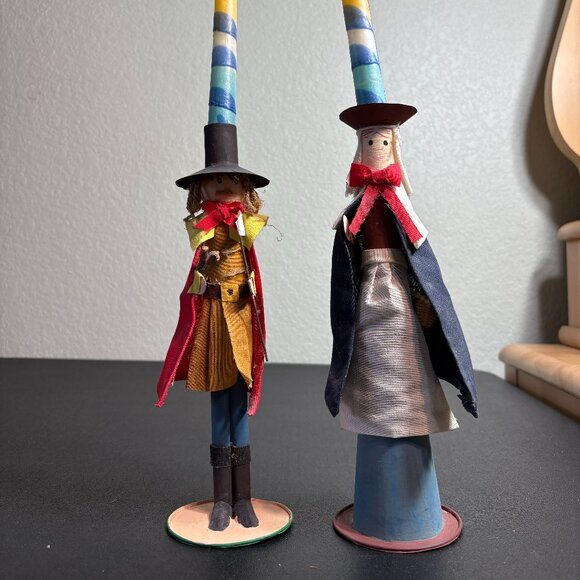 Primitive Thanksgiving Pilgrim Candle Holders and Candles - Picture 1 of 8